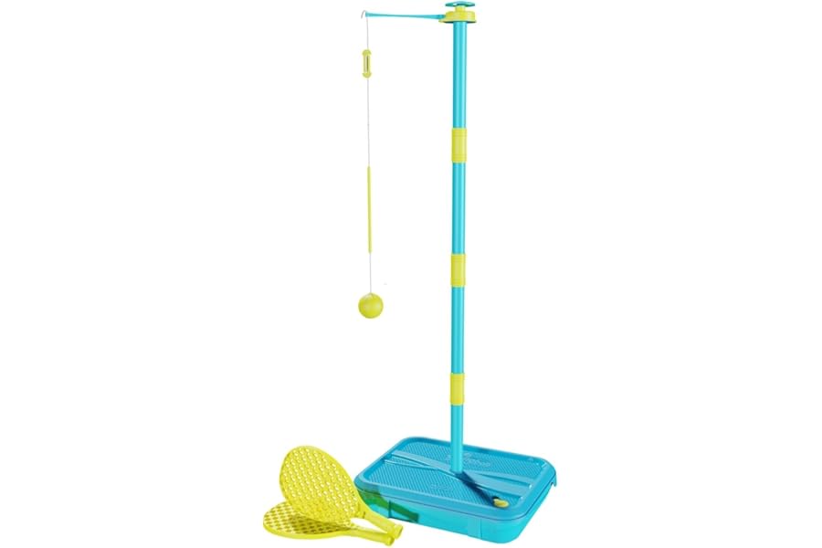 Early Fun All Surface Junior Swingball Set, For ages 3+, Introduction to Swingball, Foam Ball and little hands bats, Tangle Free Top Spinner, All Surface Base, Blue and Yellow, 36 x 46 x 10 cm