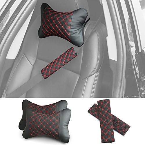 Car Headrest Pillow Seat Belt Strap Cover Set Breathable Leather Neck Support Pillow Seat Belt Pads Cushion Comfort Travel