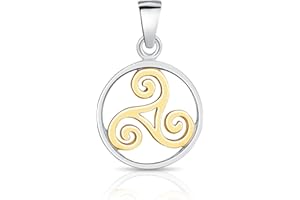 DTPsilver® 925 Sterling Silver, Yellow, Rose Gold Plated or Two-Tone Necklace - Small Celtic Triskele Pendant - With or Without Curb Chain - Width: 1.2 mm - Adjustable Length: 16" to 18" Inches