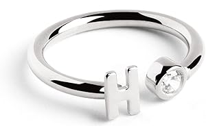 SINGULARU - Anillo Personalizado Letter Diamond Plata - Anillo Ajustable - Plata de Ley 925 con Acabado Baño de Rodio - Talla Unica - Joyas para Mujer - Hecho en España