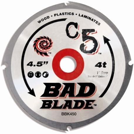 KwikTool USA BBK450 C5 Bad Blade 4-1/2-Inch 4 Tooth With 1-Inch Arbor And 7/8-Inch, 5/8-Inch, 20mm Reduction Rings