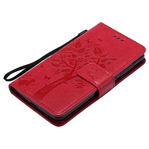 Guran   Funda de Cuero Para Xiaomi Redmi 3   3S   3 Pro Smartphone Funci  n de Soporte con Ranura para Tarjetas Flip Case Cover-rojo