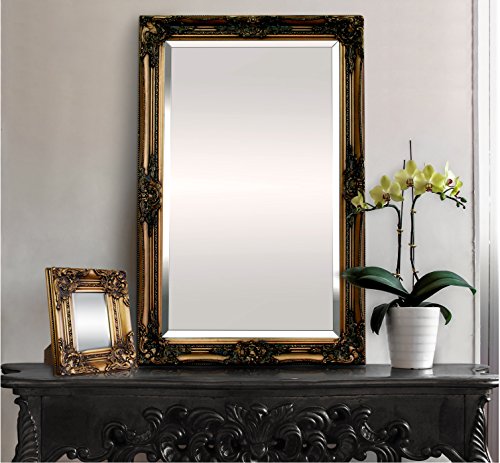Goldener Shabby Chic Spiegel – Massivholz – Handgefertigt – Barock – Groß – 90×60 cm – Antik Gold - 9