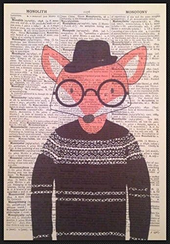 Hipster Fox Vintage Dictionary Page Print Wall Art Picture Winter Jumper Quirky