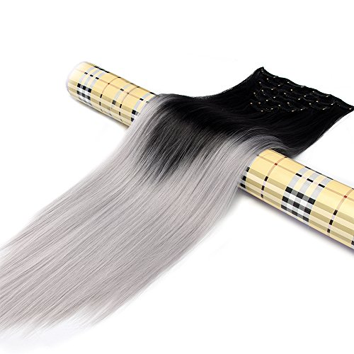 Neverland Beauty 7 Tressen Haarverlangerung Glatt Clip In Ombre Extensions Haarverdichtung Licht Auburn Naturliche Schwarz Silbergrau … - 5
