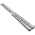 HZSZJMN Practice Butterfly Trainer, Flip Trick Practice Tool, Unsharpened Blade 100% Safe Dull Butterfly Comb for Training (Silver)