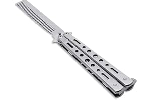 HZSZJMN Practice Butterfly Trainer, Flip Trick Practice Tool, Unsharpened Blade 100% Safe Dull Butterfly Comb for Training (Silver)