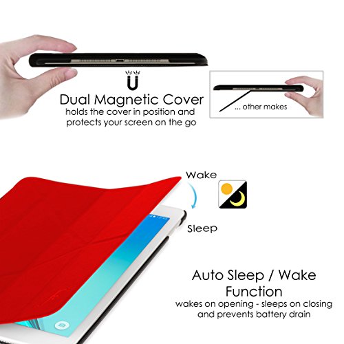 Forefront Cases® Neue Origami Leder Hülle / Tasche / Case / Cover für Samsung Galaxy Tab A 9.7 SM-T550 (Mai 2015) – Rundum-Geräteschutz und intelligente Auto-Sleep-Wake-Funktion mit 3-JAHRES-GARANTIE VON FOREFRONT CASES – inkl. Eingabestift und Displayschutz - 6