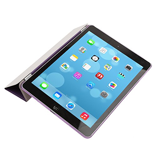 Besmall Neu Ultra Slim Edles iPad Air iPad 5 Hülle – Smart Cover Leder Case Schutz Hülle Tasche + Back Case – inkl. Displayschutzfolie Reinigungstuch Stift mit Multi Ständer Auto Sleep Wake (iPad Air/iPad 5, Farbe:Lila) - 2