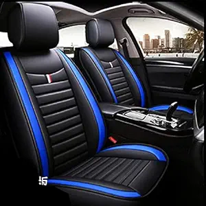 RideoFrenzy Luxury Nappa Leather Car Seat Covers for Vitara Brezza | Skin Fit Tailor Made Stitching | Designer Black and Blue Color | 14mm Evlon Foam