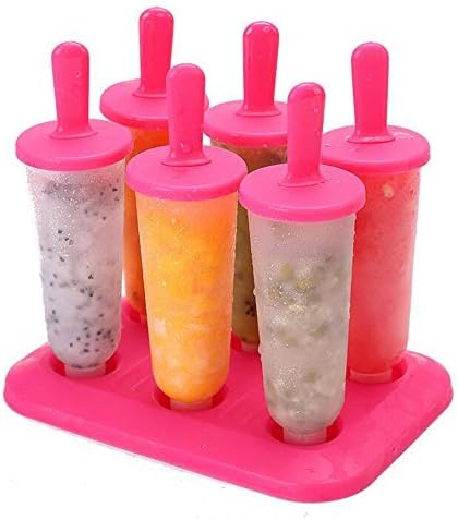 Ericoy6 Pcs Square design Ice Cream Pop Molds Maker Popsicle Molds Frozen Ice Cream Yogurt Jelly Pop Mold Popsicle Maker Lolly Mould Tray Pan Set (Rose)