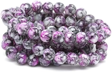 100 x Pink Mottled Round Glass Loose Beads 8mm - L20092