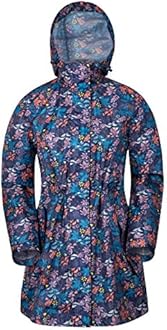 Mountain Warehouse Rain Printed Womens Jacket - Waterproof Raincoat, Taped seams, Lightweight Summer Coat, Breathable Ladies Jacket, Two Pockets - For Cycling, Camping Navy 8