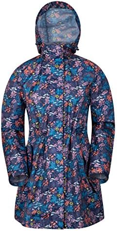 Mountain Warehouse Rain Printed Womens Jacket - Waterproof Raincoat, Taped seams, Lightweight Summer Coat, Breathable Ladies Jacket, Two Pockets - For Cycling, Camping Navy 8