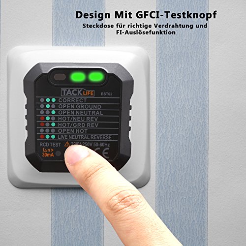 Tacklife -EST02 Advanced Steckdosen Tester Automatischer Stromkreis-Detektor Polaritätsprüfer für Leiter, Neutralleiter und Erde Tester, 1 Stück - 7
