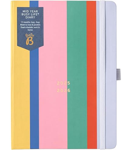 Agenda Journalier Busy B Août 2025–Août 2026 – Format A5 – Multi – Planificateur Pratique Avec Élastique