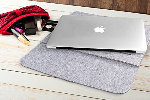 iDOO Filz Schutzhülle / Felt Sleeve Case für MacBook Air / Pro Retina 13 Zoll ohne CD-Laufwerk und Notebook / Laptop Tasche (12,9 -13,3 Zoll, Größe: 340 mm x 250 mm x 8 mm), grau mit Verschlussband - 5