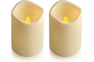 ELE ELEOPTION Bezpłomieniowe świece LED, Eleoption zewnętrzna świeca LED z 6-godzinnym timerem, wbudowanym codziennym automatycznym włączaniem i wyłączaniem, elektryczne, migoczące świece kolumnowe (2 sztuki)