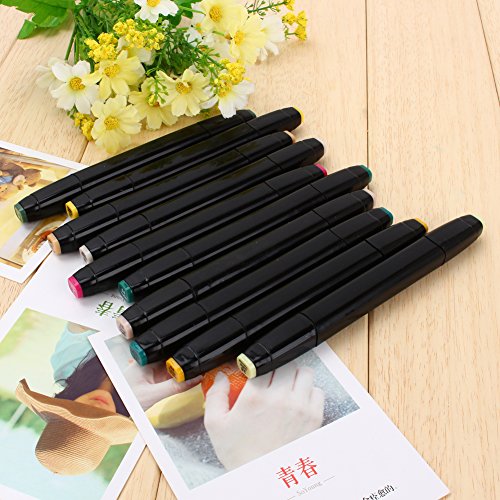 Yosoo Twin Brush Marker Set Schüler Student Textmarker Grafitti Manga Künstler Marker mit Aufbewahrungstasche (40 Farben-Schwarz) - 7