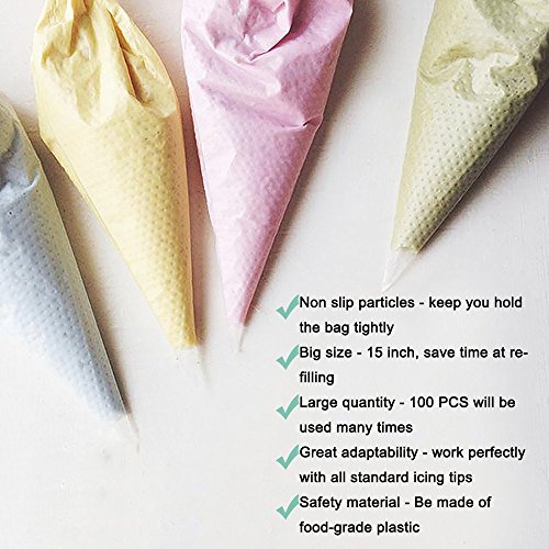 SveBake Spritzbeutel Set – 100 Stück 38cm Einweg Spritzbeutel mit 6 Spritztüllen + 1 Quick Koppler + 12 Spritzbeutel Krawatten für Kuchen, Keksen und Torten Deko - 2