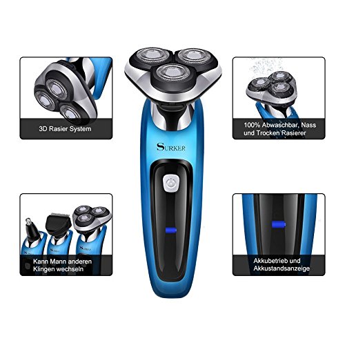 SURKER Elektrorasierer 3D Rasierer Bartschneider 3 in 1 Präzisionstrimmer, Vollständig abwaschbar Barttrimmer set Blau - 5