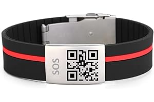 Pulsera Emergencia, a medida, Silincode Fow QR SOS metálico, Identificación, Historial Médico, Contactos, asistencia médica, socorro, sanitaria, alerta, para personas mayores, niños y adultos.