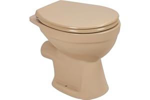 sanicomfort Stand-WC Beige – Spülrandlos, Tiefspüler, waagerechter Abgang, mit WC-Sitz mit Absenkautomatik