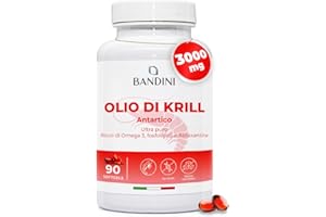 Bandini® Olio di Krill 3000mg, Puro Antartico, 465 mg EPA e DHA, 1200 mg Fosfolipidi Marini, Fonte di Astaxantina e Omega 3 | Krill Oil 100% Naturale, Senza Retrogusto | 90 Capsule molli (softgels)
