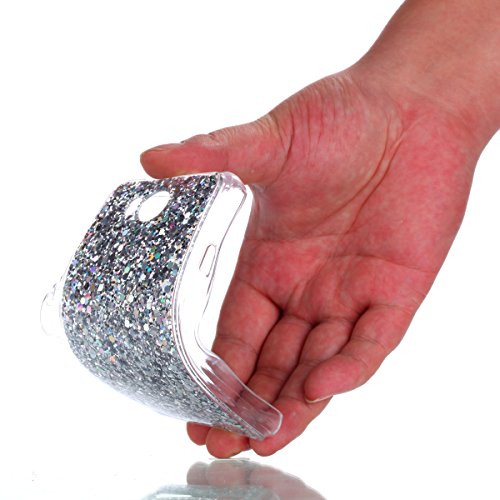 Huawei Y3 II Hülle,Silikon Schutzhülle für Huawei Y3 II,Huawei Y3 II Bling Hülle,Ukayfe Luxus Schön Shiny Glänzend Glitzer Weiche TPU Abdeckung Crystal Silikon Tasche Schutzhülle Shinning Strass Rückseite Hülle Etui Cover für Huawei Y3 II (Silber) - 2