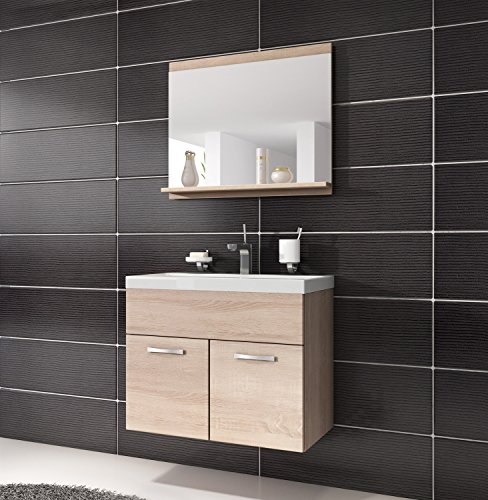 Badezimmer Badmöbel Montreal 02 60cm Waschbecken Sonoma Eiche - Unterschrank Waschtisch Spiegel Möbel