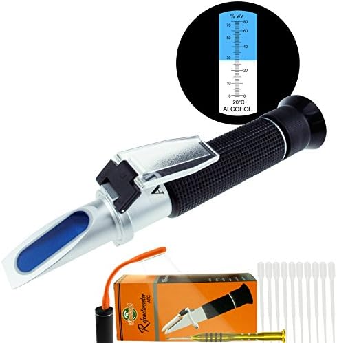 Kibeland Ethyl Alcohol Handheld Refractometer with ATC, 0~80% alcohol volume percent, with EXTRA Mini USB Light, Wine Making, Alcohol Producing