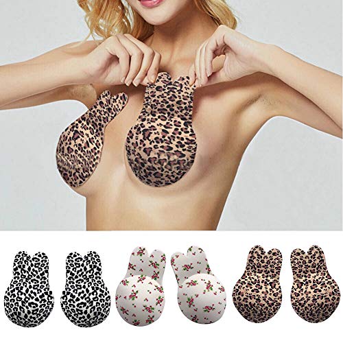 GSYClbf Exclusiva Creatividad Exquisita Moda 1 Par De Orejas De Conejo Sin Tirantes Adhesivo Invisible Sujetador Push Up Cubre Almohadillas Estampado Floral 9cm