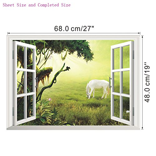 ufengke® 3D-Spezialeffekte Prärie Morgenröte weiße Pferd Wandsticker, Wohnzimmer Schlafzimmer Entfernbare Wandtattoos Wandbilder - 4