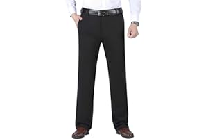 MAGIC SELECT Pantalón de Traje para Hombre. Pantalón Negro de Vestir de Corte Recto con Pliegues y Bolsillos para Usar en Oficina, Trabajo, Camarero, Dependiente de Tienda.