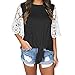 Produktbild Damen bluse Reizvoller Spitze Spleiß Langarm shirt Lose 3/4 Ärmel Basic T-Shirts Oversize Oberteil Tops Spitzebluse Casual Tunika Pullover Sweatshirt Lace langarmshirt HerbstKleidungLeey