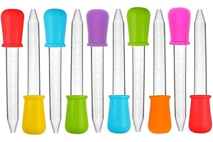 CKANDAY 10 Pieces Graduated 5-ML Clear Liquid Droppers, Multi-Color Silicone and Plastic Pipettes with Bulb Tip for Candy Oil Kitchen Gummy Making