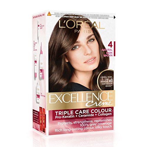 L'Oreal Paris Excellence Creme Hair Color, 4 Natural Dark Brown, 72ml+100g