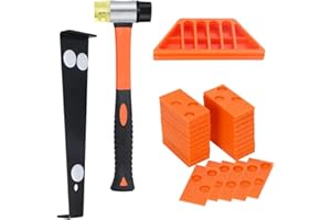 AXROAD MALL Kit di installazione per pavimenti in laminato o in legno con 40 distanziatori, battente a doppia estremità, blocco in gomma e barra di trazione (colore arancione)