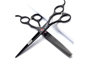 AXEMOORE 6.5/7/7.5 Pollice Forbici Set Salon Professionale Parrucchiere Taglio Capelli e Sottilizzazione Parrucchiere Forbici Speciali 440C Acciaio Inox (7 pollici, 2 pezzi-)