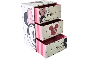 ARDITEX, Portagioie Bambina Minnie, Cofanetto Portagioie Bambina, Scatola Cartone con 3 Cassetti, per conservare Gioielli, Fotografie e Oggetti Artigianali, Cucito, Piccoli Oggetti, 9.5 x 7 x 15 cm