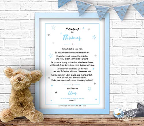 Taufbrief Paten-Urkunde Taufe Patenbrief, Geschenk für Taufpaten, Leinwand Poster personalisierbar