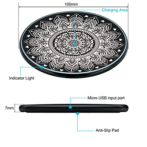 ZXK CO Totem Bildserie Drahtlose Qi Ladegerät Ultra Dünn Qi Wireless Charger Induktive Ladestation für Samsung Galaxy S6, S6 Edge, Note 5, Nexus 7 2nd Gen, Nexus 4/5/6, LG Optimus Vu2/G2/G3, Nokia Lumia 920/1020/928, Nexus 5 und Andere Qi-fähige Handys und Tablets- Inbegriffen Universal Qi Receiver - 6