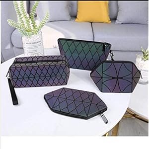 Cosmetic Bag - Geometric Makeup Clutch Foldable Fashion Toiletry Pouch, Women Wristlet, Luminous or Cork (Medium)