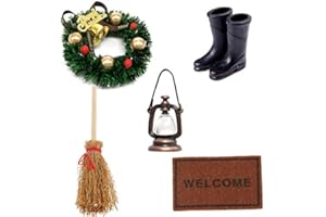 WITGIFT Puppenhaus Garten Möbel Deko Mini Vintage Öllampe Kranz Besen Teppichdecke Schuhe Miniatur Puppenstube Mikro Landschaft Ornament Für Wichtel/Wichteltür zubehör