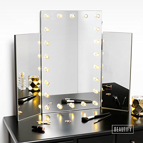 Beautify Dreifach-Schminktisch-Frisiertischspiegel mit Warmem LED-Lichtern - 5