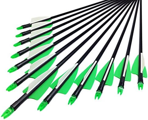 YONNEY Fiberglass Arrows 30-Inch Glass Fiber Arrows for Practice Hunting Outdoor (Pack of 12) for Traditional Recurve Bow ＆ Composite Bow Hunting Bow - Green