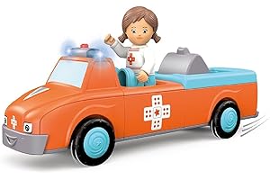 Toddys by siku 0145, Anna Amby, 3-teiliger Rettungswagen mit Licht und Sound, Zusammensteckbar, Inkl. beweglicher Spielfigur, Hochwertiger Schwungradmotor, orange/hellblau, Ab 12 Monaten