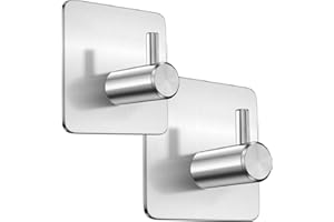 THE BOG STANDARD 2 Silver Towel Holder,Self Adhesive,Hooks,Coat Hooks,Robe,Stainless Steel,Bathroom,Back of Door Hook,Sticky,3M,Stick On,Towel Holders for Bathrooms,Tea Towels,Kitchen