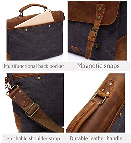 Vaschy Leder Umhängetasche Beiläufiger Echtes Unisex Messenger bag Laptop Schulterbeutel Rucksack mit abnehmbarem Bügel - 4