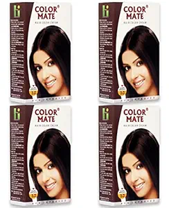 Color Mate Organic Rich Hair Colour Cream for Unisex, 60ml + 60ml + 10ml - Dark Brown (Pack of 4)